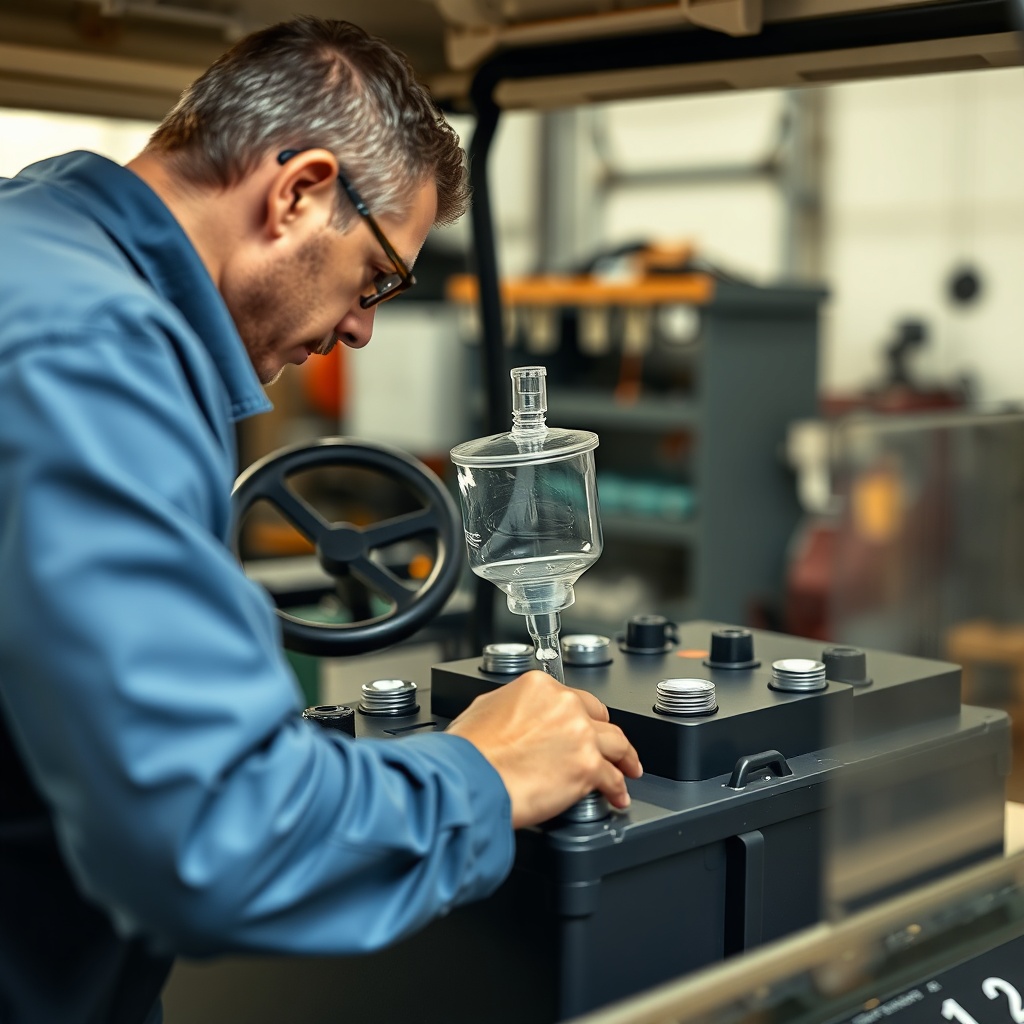 A close-up photorealistic photo showing a technician checking a Club Car Onward 4 Passenge