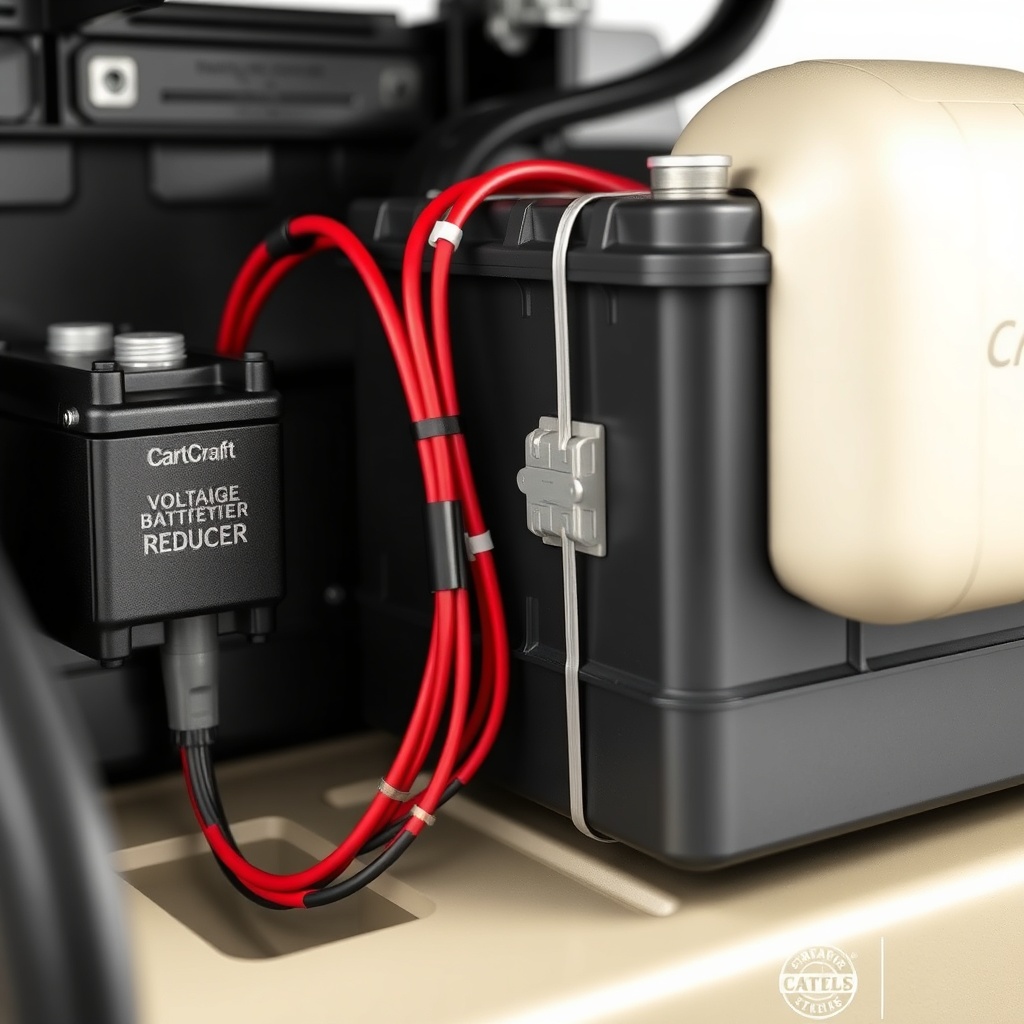 <clean photorealistic photo/illustration of the battery compartment of a CartCraft golf ca