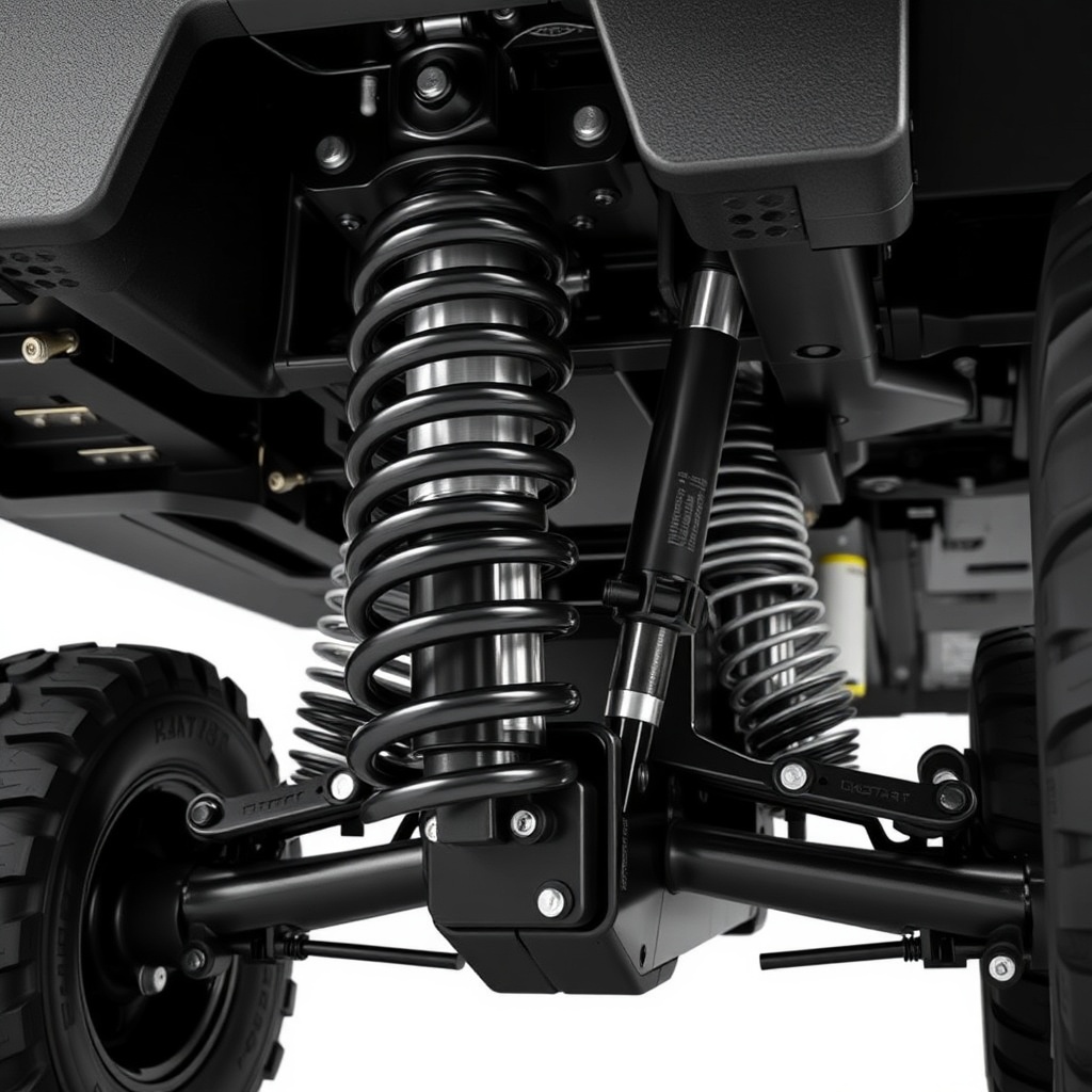 CartCraft suspension upgrade detailed close-up of new dual-rate leaf spring and shock abso