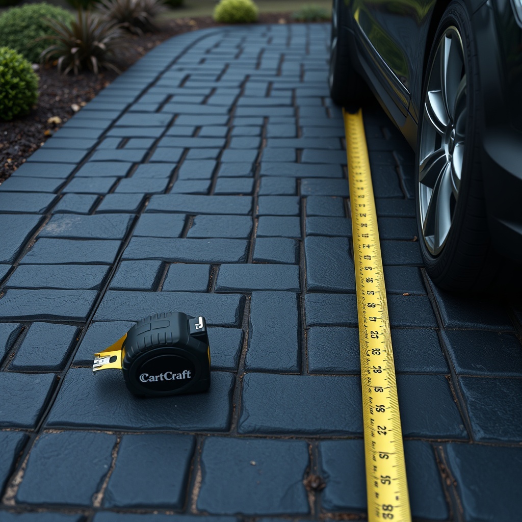 CartCraft on black stone driveway measuring ride height with tape measure