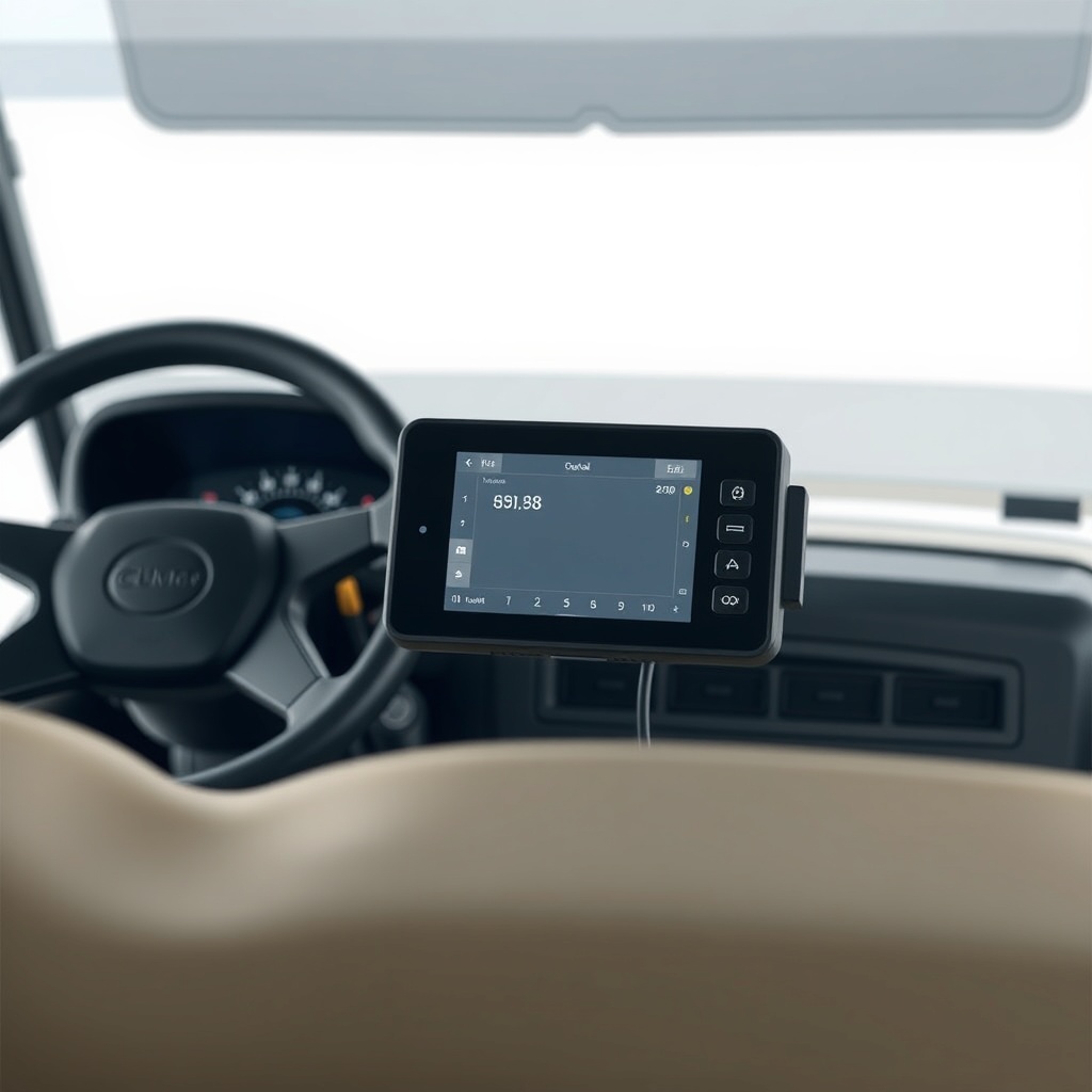 A clean photorealistic photo of a Club Car Onward 4 Passenger’s dashboard showing a handhe