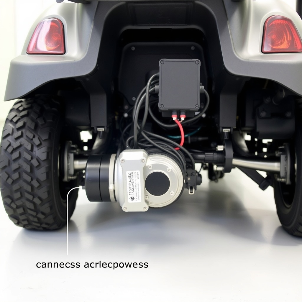 Close-up of the EZGO RXV Elite’s rear axle and motor
