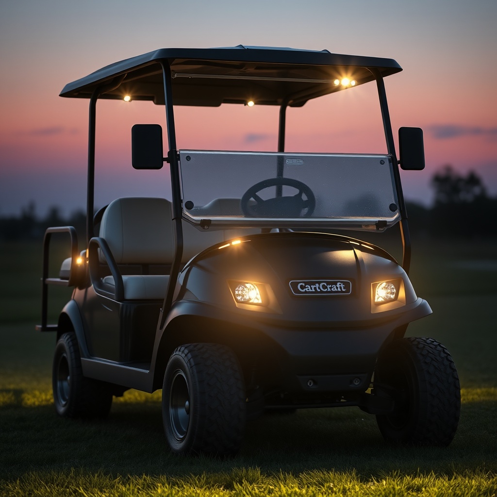 A clean photorealistic photo showing a CartCraft golf cart with a newly installed LED ligh