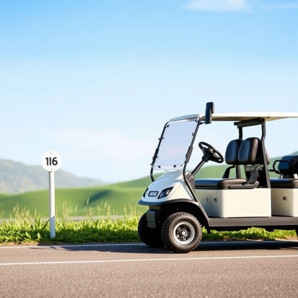 A real-world photograph of a Yamaha Drive2 PTV parked beside a measured mile marker on a p