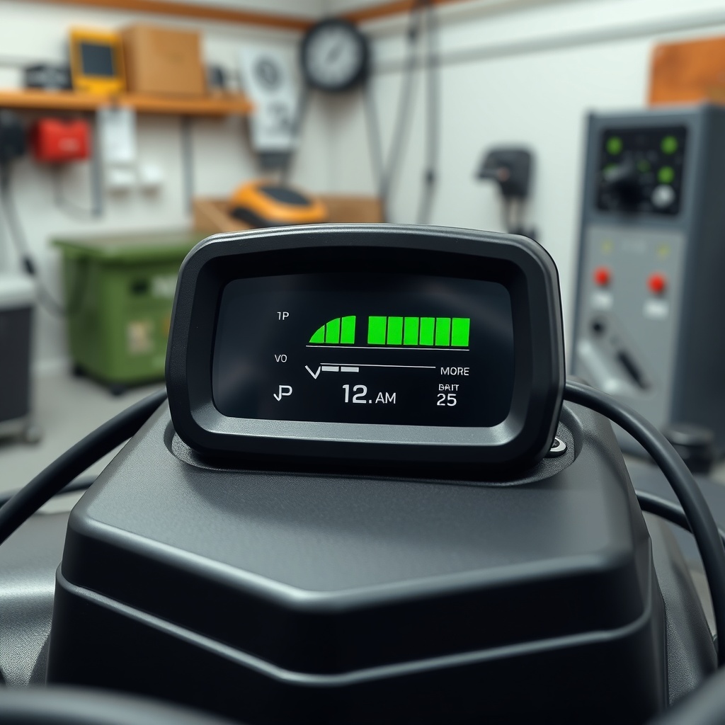 A photorealistic illustration of a battery gauge on a Yamaha Drive2 PTV with a meter showi