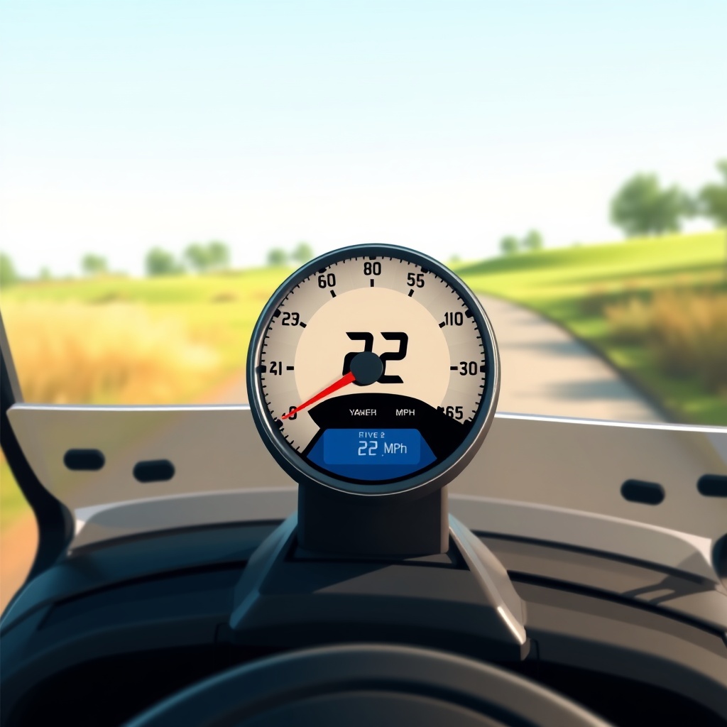 A photorealistic illustration showing a speedometer on a Yamaha Drive2 PTV dial reading 22