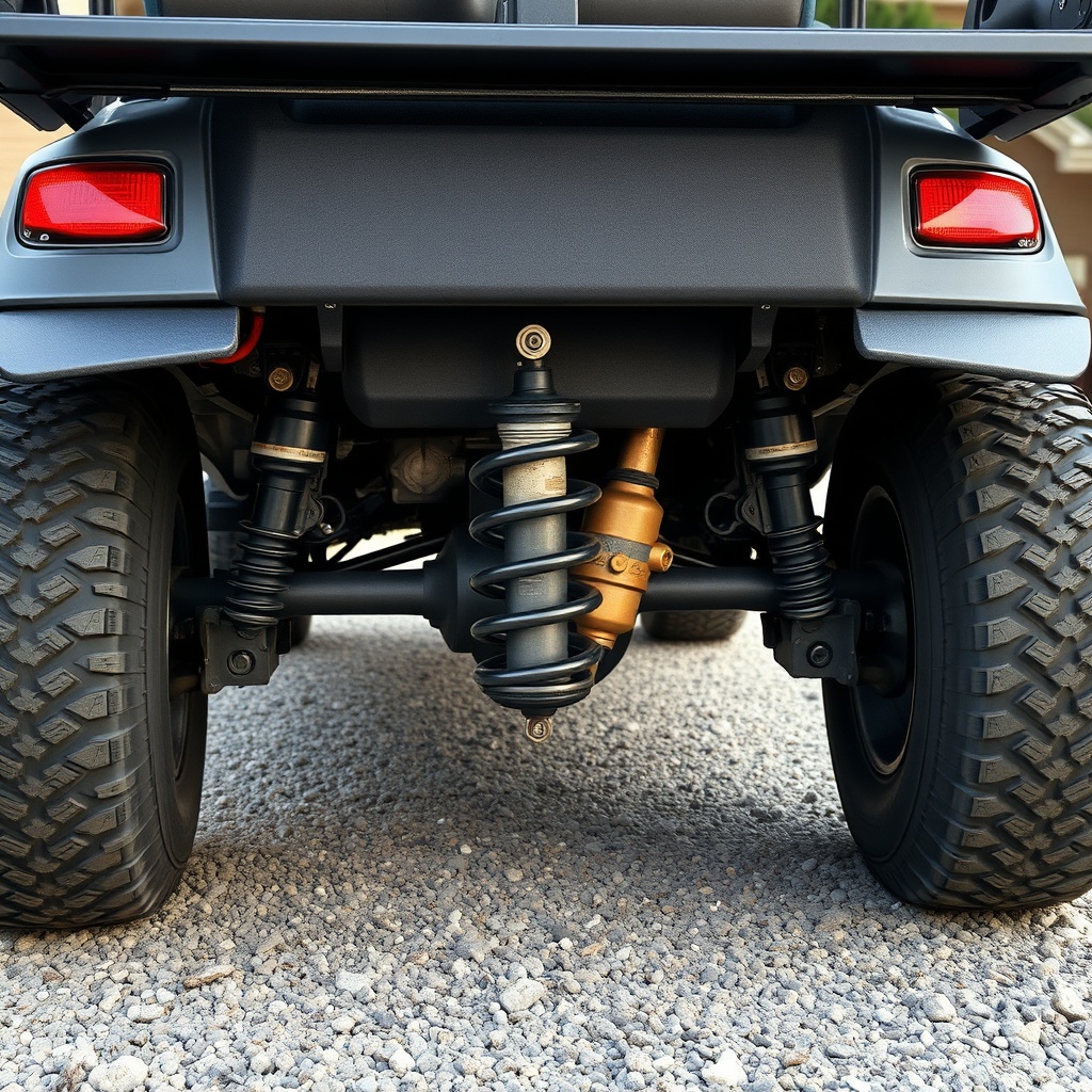 <clean photorealistic photo/illustration of an EZGO TXT showing visible sagging at the rea