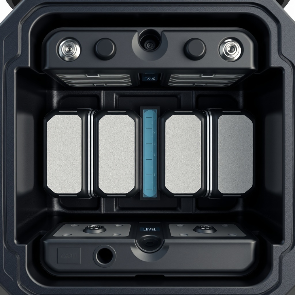 <A clean photorealistic photo illustrating the inside of a CartCraft golf cart battery cel