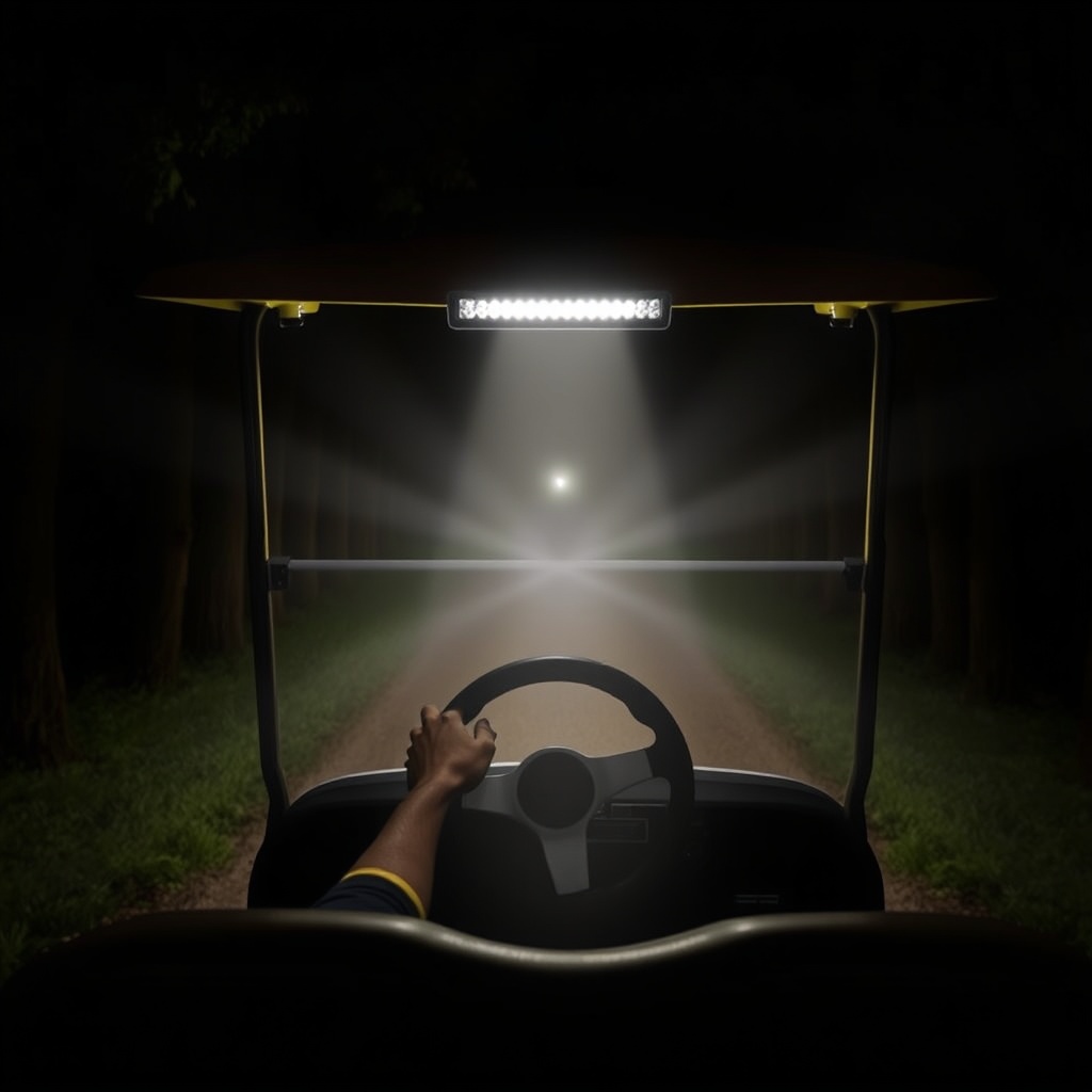 <clean photorealistic photo/illustration of a CartCraft golf cart with an LED light bar il