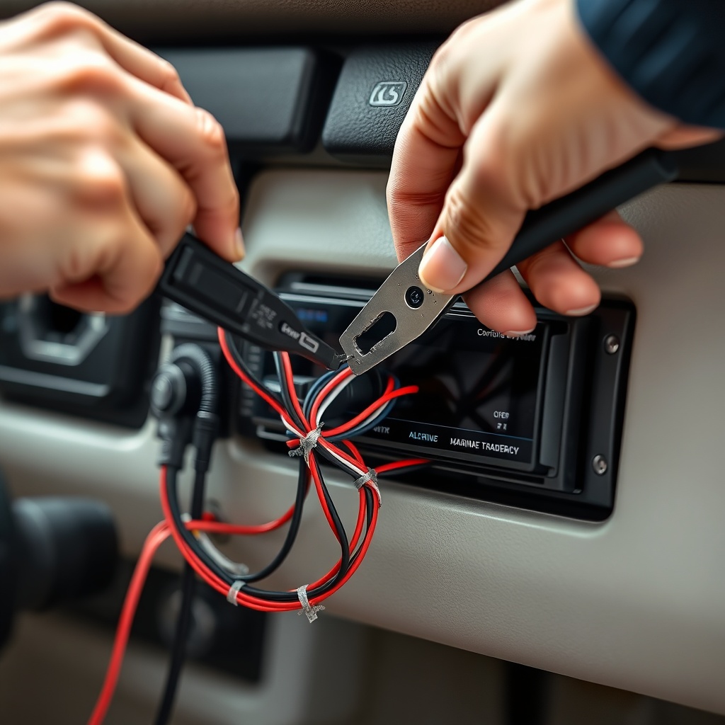 A clean photorealistic photo showing a close-up of a hand connecting wires with a crimping