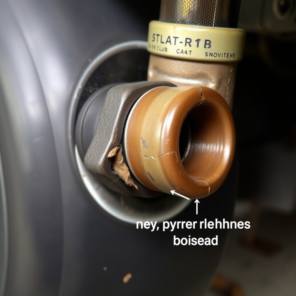 <A photorealistic close-up of a Club Car Onward 4 Passenger rear leaf spring eye with a wo