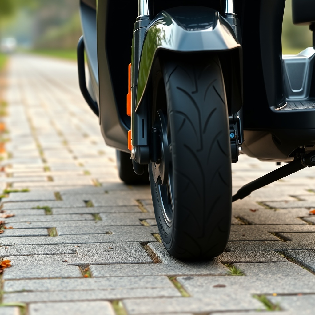 A photorealistic side view of a Yamaha Drive2 PTV on a paved path