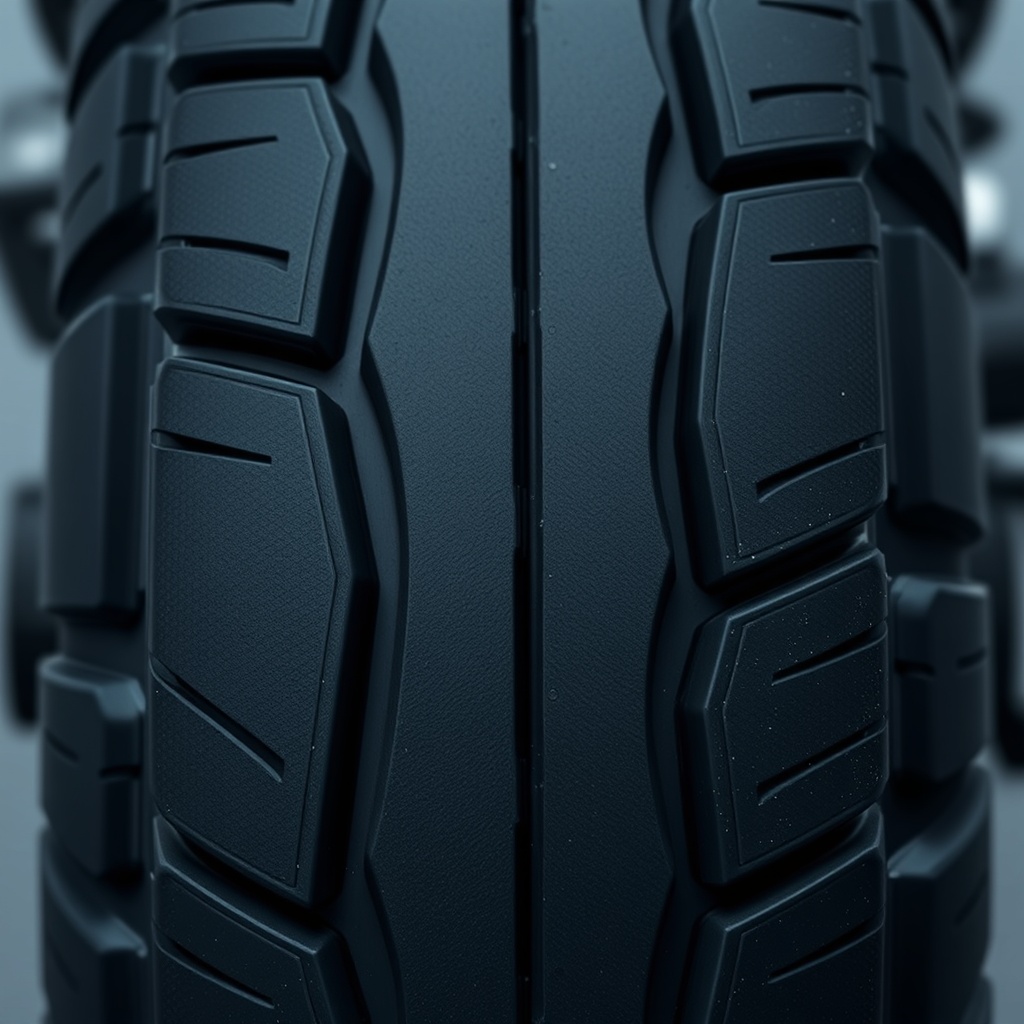 A close-up photorealistic shot of a Yamaha Drive2 PTV tyre tread showing centre wear
